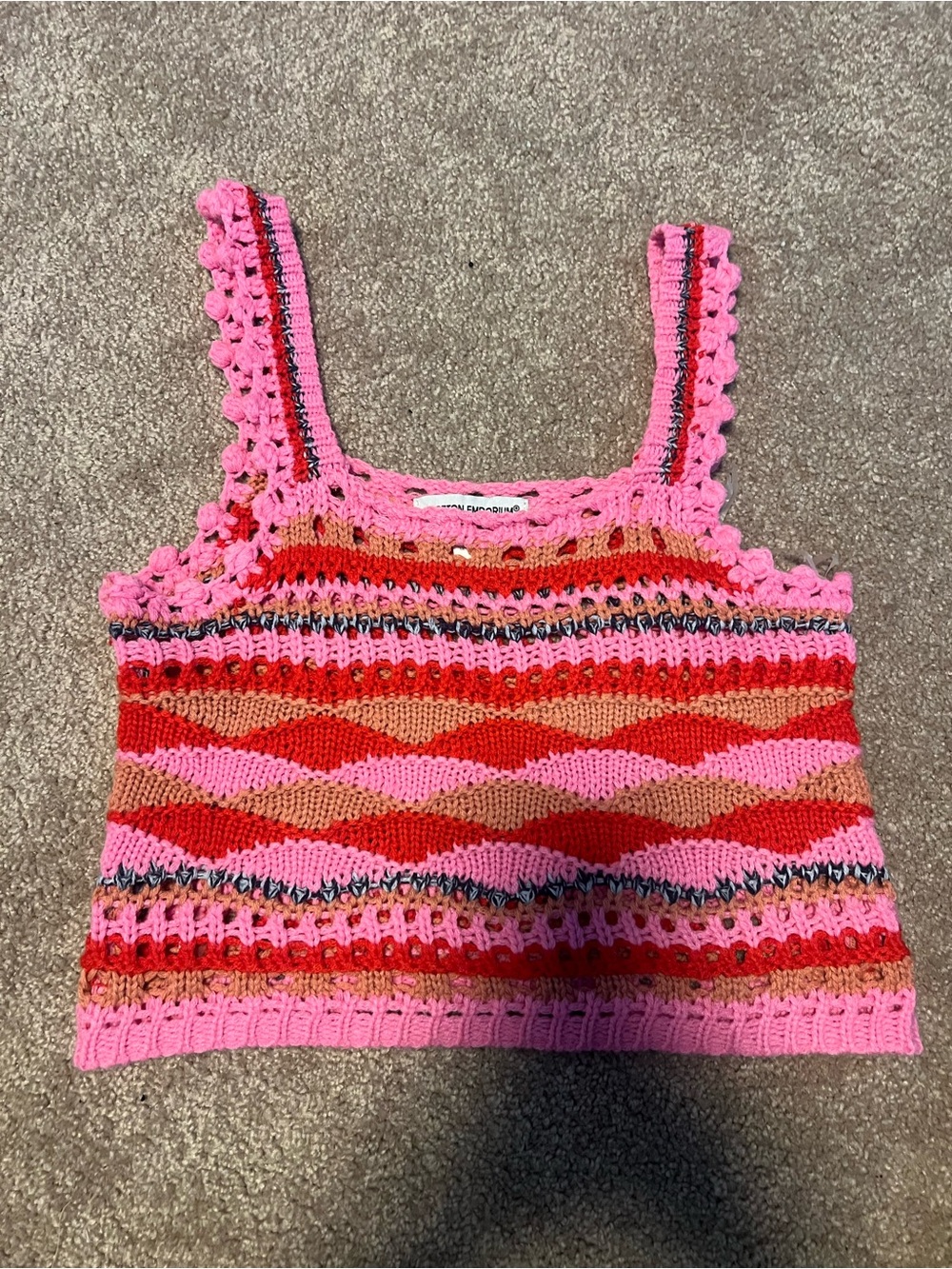 Cotton Emporium Pink and Red Crochet Tank Top